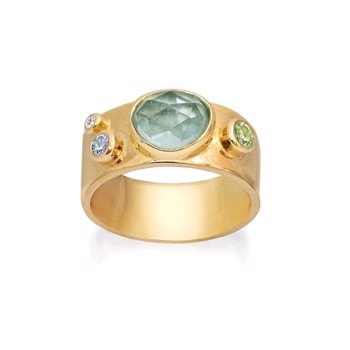 Forgyldt ring med aquablå kvarts, peridot, topas & zirkonia - Rabinovich
